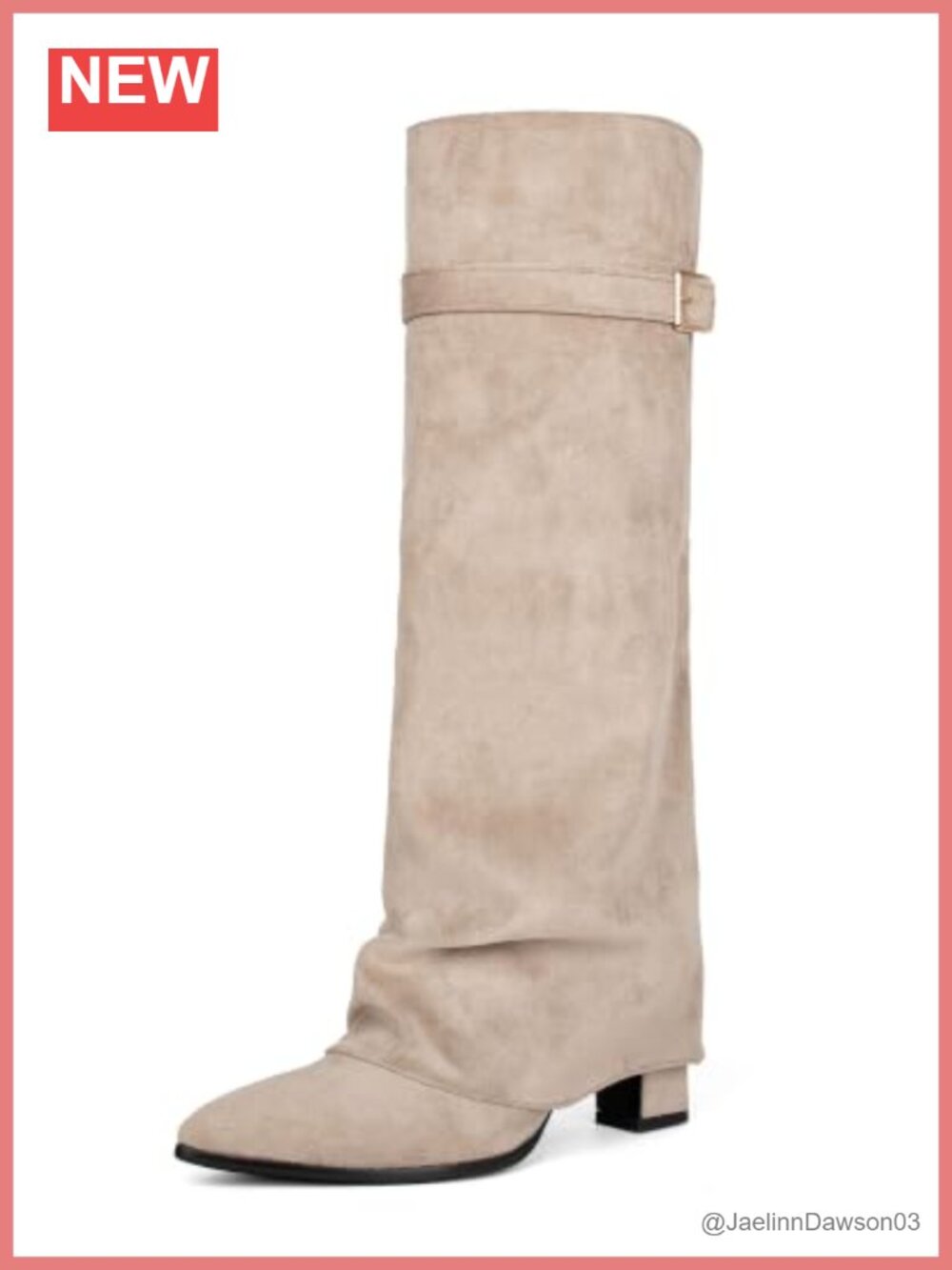 Knee High Foldover Boots Pointy Toe Block Heel Faux Suede Slouchy Boots